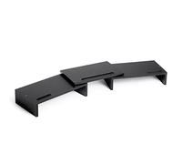 Meerveil Dual Monitor Stand, Desk Computer Screen Riser Wood with Adjustable Length and Swivel Angle, 3 Extra Organizer Slot with Cable Management for Laptop PC Printer Tablet, Black