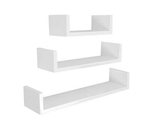Meerveil Juego de 3 estantes flotantes en Forma de U, 30/45/60 cm, estantería Decorativa para Dormitorio, salón, Cocina, Pasillo, Color Blanco