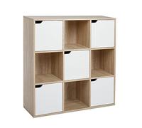 Meerveil Librería librería estantería de Almacenamiento 9 Compartimentos con 5 Puertas Estilo Moderno Adecuado para Oficina, Estudio, Sala de Estar, Pasillo y Otras, 90 x 90 x 30 cm, Roble