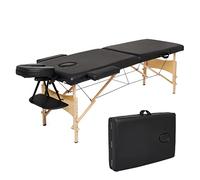 Meerveil Mesa de Masaje Cama de Tratamiento Plegable Portátil de 2 Secciones, Altura Ajustable, con Bolso Negro 198x60x81cm