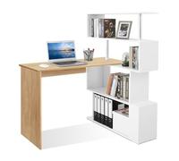 Mondeer Escritorio para Ordenador en Forma de L, Madera, Roble Y Blanco, 157 x 45 x 130,5 cm