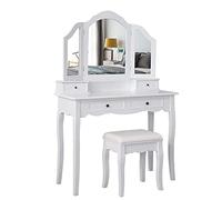 Meerveil Tocador con Taburete, tocador con 3 Espejos, 4 cajones, Pegatinas Antideslizantes, Color Blanco