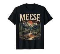 Meese Alce Montaña Puesta del Sol Natural Camiseta