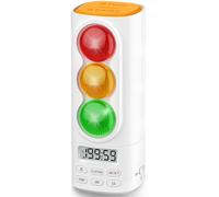 MeesMeek Temporizador Digital Visual y Auditivo con Semáforo, Pantalla LCD, Ajuste de Volumen, 4 Tonos para Niños, Funciones de Pausa, Memoria y Carga USB-C (Blanco)