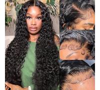 Meet Naive 13x4 Pelucas de encaje frontal completo de cabello humano, pre-sacado, onda profunda, densidad de 180, frontal de encaje HD con cabello de bebé, transparente, sin pegamento, encaje frontal