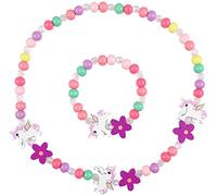 Meet-shop Colgante Unicornio Niñas Collar Pulsera Set, Niños Unicornio Joyas de Madera Kit Collar de Cuentas de Madera Elásticas Unicornio Princesa Beads Regalo para la Fiesta de Cumpleaños Pretender
