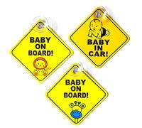 Meet-shop Pegatinas Bebe para Coche,Pegatina Baby on Board 3 Pack Pegatina Bebé a Bordo con Ventosa Ninos Automóviles Signos de Seguridad 5 * 5 Pulgadas Amarillo