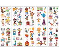 Meet-shop, Tatuajes Temporales,Falso Tatuajes Pegatinas 10 Hojas Circo Etiquetas Adhesivas para Niños Niñas Fiestas Regalo Navidad