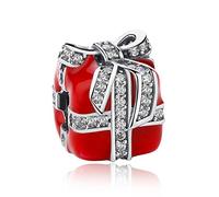 Meetccy - Abalorio de plata de ley con esmalte rojo para abalorios Pandora, caja de regalo de Navidad, pulsera de árbol de Navidad para mujer, joyas para mamá e hija