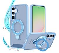 Meeter Funda con Cuerda para Samsung Galaxy A55, [Compatible con MagSafe] Carcasa Cordón con Soporte de Anillo Giratorio, Case Borde de TPU Silicona + Respaldo Translúcido Mate PC Rigida, Azul