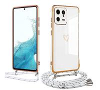 Meeter Funda Cuerda para Xiaomi 13 Pro, Carcasa con Correa Collar Silicona TPU Ultra Fina Flexible Case Anti-Choques y Anti- Arañazos, Cámara Protección Love-Heart Cordón Cover,Blanco