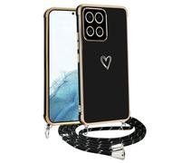 Meeter Funda Cuerda para Xiaomi Mi 14 Ultra, Carcasa con Correa Collar Silicona TPU Ultra Fina Flexible Case Anti-Choques y Anti- Arañazos, Cámara Protección Love-Heart Cordón Cover,Negro