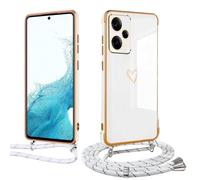 Meeter Funda Cuerda para Xiaomi Redmi Note 13 Pro+, Carcasa con Correa Collar Silicona TPU Ultra Fina Flexible Case Anti-Choques y Anti- Arañazos, Cámara Protección Love-Heart Cordón Cover,Blanco