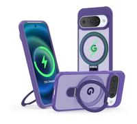 Meeter Funda para Google Pixel 10 / Pixel 10 Pro, [Compatible con MagSafe] Carcasa con Invisible Soporte de Anillo Giratorio, Case Borde de TPU Silicona + Respaldo Translúcido Mate PC Rigida,Morado