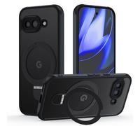 Meeter Funda para Google Pixel 9a, [Compatible con MagSafe] Carcasa con Invisible Soporte de Anillo Giratorio, Case Borde de TPU Silicona + Respaldo Translúcido Mate PC Rigida,Negro