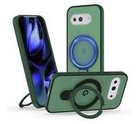 Meeter Funda para Google Pixel 9a, [Compatible con MagSafe] Carcasa con Invisible Soporte de Anillo Giratorio, Case Borde de TPU Silicona + Respaldo Translúcido Mate PC Rigida,Verde
