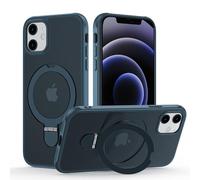 Meeter Funda para iPhone 12, [Compatible con MagSafe] Carcasa con Invisible Soporte de Anillo Giratorio, Case Borde de TPU Silicona + Respaldo Translúcido Mate PC Rigida,Azul