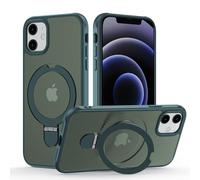 Meeter Funda para iPhone 12, [Compatible con MagSafe] Carcasa con Invisible Soporte de Anillo Giratorio, Case Borde de TPU Silicona + Respaldo Translúcido Mate PC Rigida,Verde