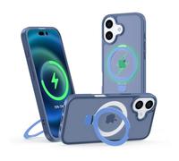 Meeter Funda para iPhone 17, [Compatible con MagSafe] Carcasa con Invisible Soporte de Anillo Giratorio, Case Borde de TPU Silicona + Respaldo Translúcido Mate PC Rigida,Azul