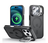 Meeter Funda para iPhone 17 Pro con Magnético, para MagSafe Compatible Carcasa con Invisible Soporte de Cámara Giratorio, Marco de TPU Grueso & Parte Trasera Mate Translúcida, Negro