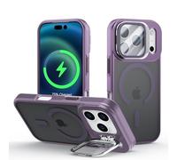 Meeter Funda para iPhone 17 Pro con Magnético, para MagSafe Compatible Carcasa con Invisible Soporte de Cámara Giratorio, Marco de TPU Grueso & Parte Trasera Mate Translúcida, Morado