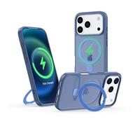Meeter Funda para iPhone 17 Pro MAX, [Compatible con MagSafe] Carcasa con Invisible Soporte de Anillo Giratorio, Case Borde de TPU Silicona + Respaldo Translúcido Mate PC Rigida,Azul
