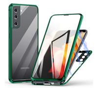 Meeter Funda para Samsung Galaxy S22 5G, 360 Grados Delantera y Trasera de Transparente Vidrio Templado Case Cover, Fuerte Tecnología de Adsorción Magnética Metal Bumper Cubierta - Verde