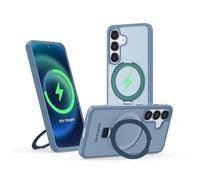Meeter Funda para Samsung Galaxy S23, [Compatible con MagSafe] Carcasa con Invisible Soporte de Anillo Giratorio, Case Borde de TPU Silicona + Respaldo Translúcido Mate PC Rigida,Azul