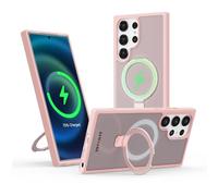 Meeter Funda para Samsung Galaxy S23 Ultra, [Compatible con MagSafe] Carcasa con Invisible Soporte de Anillo Giratorio, Case Borde de TPU Silicona + Respaldo Translúcido Mate PC Rigida,Rosa