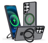 Meeter Funda para Samsung Galaxy S23 Ultra, [Compatible con MagSafe] Carcasa con Invisible Soporte de Anillo Giratorio, Case Borde de TPU Silicona + Respaldo Translúcido Mate PC Rigida,Negro