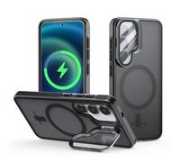 Meeter Funda para Samsung Galaxy S24 / S25 con Magnético, para MagSafe Compatible Carcasa con Invisible Soporte de Cámara Giratorio, Marco de TPU Grueso & Parte Trasera Mate Translúcida, Negro