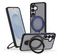 Meeter Funda para Samsung Galaxy S25 FE, [Compatible con MagSafe] Carcasa con Invisible Soporte de Anillo Giratorio, Case Borde de TPU Silicona + Respaldo Translúcido Mate PC Rigida,Negro