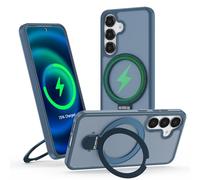 Meeter Funda para Samsung Galaxy S25 FE, [Compatible con MagSafe] Carcasa con Invisible Soporte de Anillo Giratorio, Case Borde de TPU Silicona + Respaldo Translúcido Mate PC Rigida,Azul