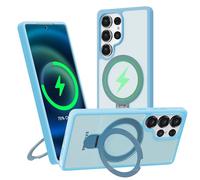 Meeter Funda para Samsung Galaxy S25 Ultra, [Compatible con MagSafe] Carcasa con Invisible Soporte de Anillo Giratorio, Case Borde de TPU Silicona + Respaldo Translúcido Mate PC Rigida,Azul