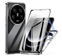 Meeter Funda para Xiaomi Mi 14 Ultra, 360 Grados Delantera y Trasera de Transparente Vidrio Templado Case Cover, Fuerte Tecnología de Adsorción Magnética Metal Bumper Cubierta - Plata