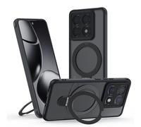 Meeter Funda para Xiaomi Mi 14T Pro, [Compatible con MagSafe] Carcasa con Invisible Soporte de Anillo Giratorio, Case Borde de TPU Silicona + Respaldo Translúcido Mate PC Rigida,Negro