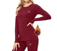 MeetHoo Conjunto Térmico Mujer Ropa Interior Termica Conjunto Camisetas Manga Larga + Pantalones Interiores Termicos Mujer Invierno Deporte para Esqui (Vino Rojo, L)