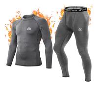 MeetHoo Conjuntos Térmicos para Hombre, Set de Ropa Interior Térmica Camiseta + Pantalones Largos Función Running Ciclismo Esquí Fitness Invierno Deportes