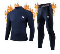 MeetHoo Hombre Conjunto de Ropa Interior Térmica, Base Layer de Compresión de Cuello Alto a Prueba de Viento Calzoncillos Largos con Forro Polar Equipo de Invierno para Deportes Correr Esquí