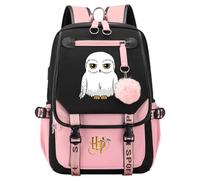 Meetiger Búho ligero Hedwig Mochila Búho Bolsa de libros Harry Magic Mochila escolar de estudiantes Mochila portátil con puerto de carga USB Pink-A