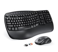 MEETION Combo ergonómico de teclado y mouse inalámbricos, teclas onduladas, escritura natural, receptor USB de 2.4 G, teclado inalámbrico con reposamuñecas, 4 ratones ópticos DPI ajustables