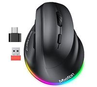 MEETION Ratón ergonómico, mouse vertical inalámbrico con retroiluminación RGB, ratones recargables para Bluetooth (5.2 + 3.0) y USB-A con adaptador USB-C, 4 DPI ajustables para