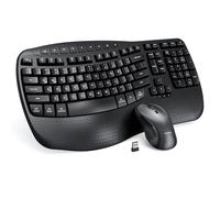 MEETION Teclado y mouse ergonómicos, teclas onduladas, escritura natural, receptor USB de 2.4 G, teclado inalámbrico con reposamuñecas, 4 ratones ópticos DPI ajustables, computadora/portátil/Windows