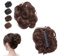 Meetitsneeds Claw Clip Messy Bun Hair Piece, Curly Wavy Hair Tousled Updo Extensions Scrunchie Hairpiece for Women, DIY Short Ponytail Styles (Dark Brown-B)