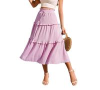 Meetjen Falda larga de verano para mujer, estilo bohemio, con volantes, cintura alta, elástica, casual, para playa, acampanada, a la moda, Lavanda, XXL