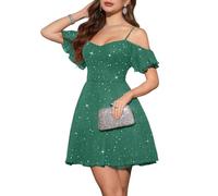 Meetjen Vestido de fiesta con hombros descubiertos para mujer, vestido de fiesta 2025, acampanado, tul, tirantes delgados, vestidos cortos de cóctel, verde, M