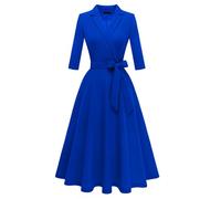 Meetjen Vestido formal con cuello en V para mujer, manga 3/4, modesto, vestido de iglesia, vestido de cóctel ajustado y acampanado para invitados de boda, Azul real, Large