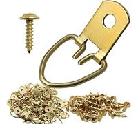 MEETOOT 50 piezas de anillo en D para colgar cuadros de 13 x 32 mm, color dorado, anillo de elevación de un solo agujero con tornillos para colgar cuadros de reloj, ilustraciones