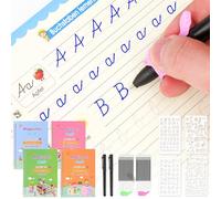 Meetory 4 cuadernos mágicos alemanes para estudiantes, cuaderno de ejercicios con 20 bolígrafos, 4 plantillas de dibujo, reutilizables, caligrafía, aprender a escribir números, dibujo, matemáticas,