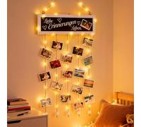 Meetory Cortina de fotos con 30 pinzas de madera, pared de fotos con pinzas, guirnalda de fotos, collage con 5 cuerdas de cáñamo, 3 imanes para decoración, exposición, regalos personalizados